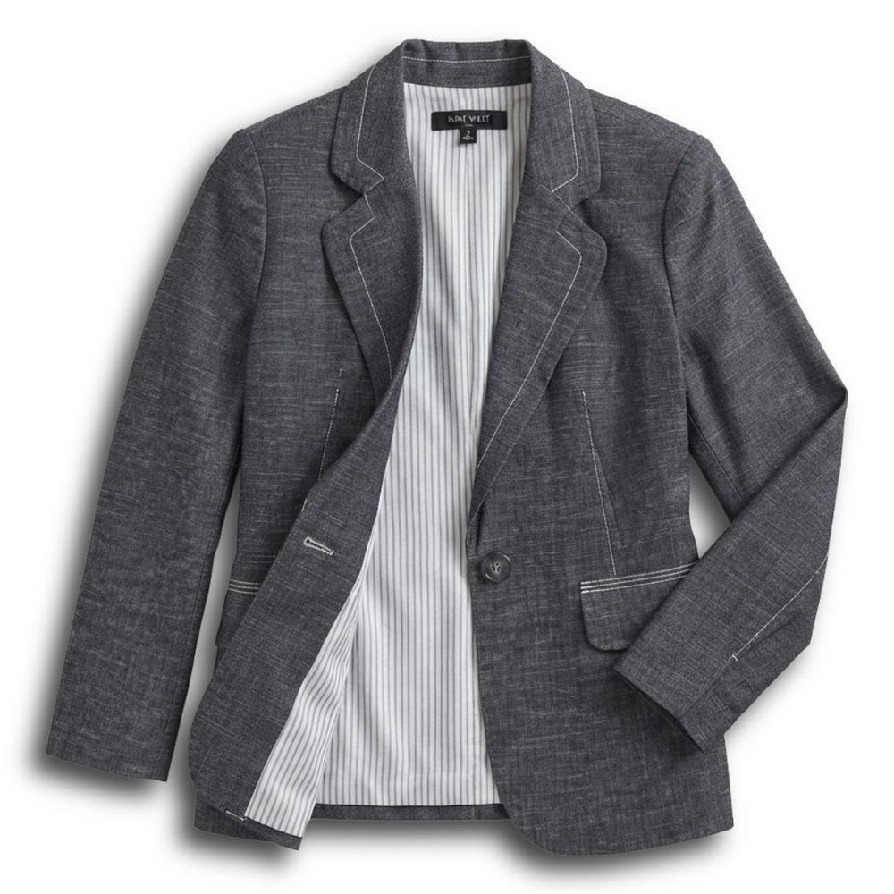 Nine West Suit Womens Gray Cotton Blend Single Button Blazer Jacket Size 8